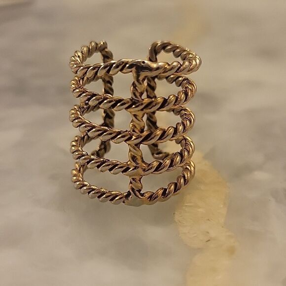 Feliks Adrik Cage Braided Rope Gold Brass Statement Boho Full Finger Ring 7 8 - Picture 2 of 5